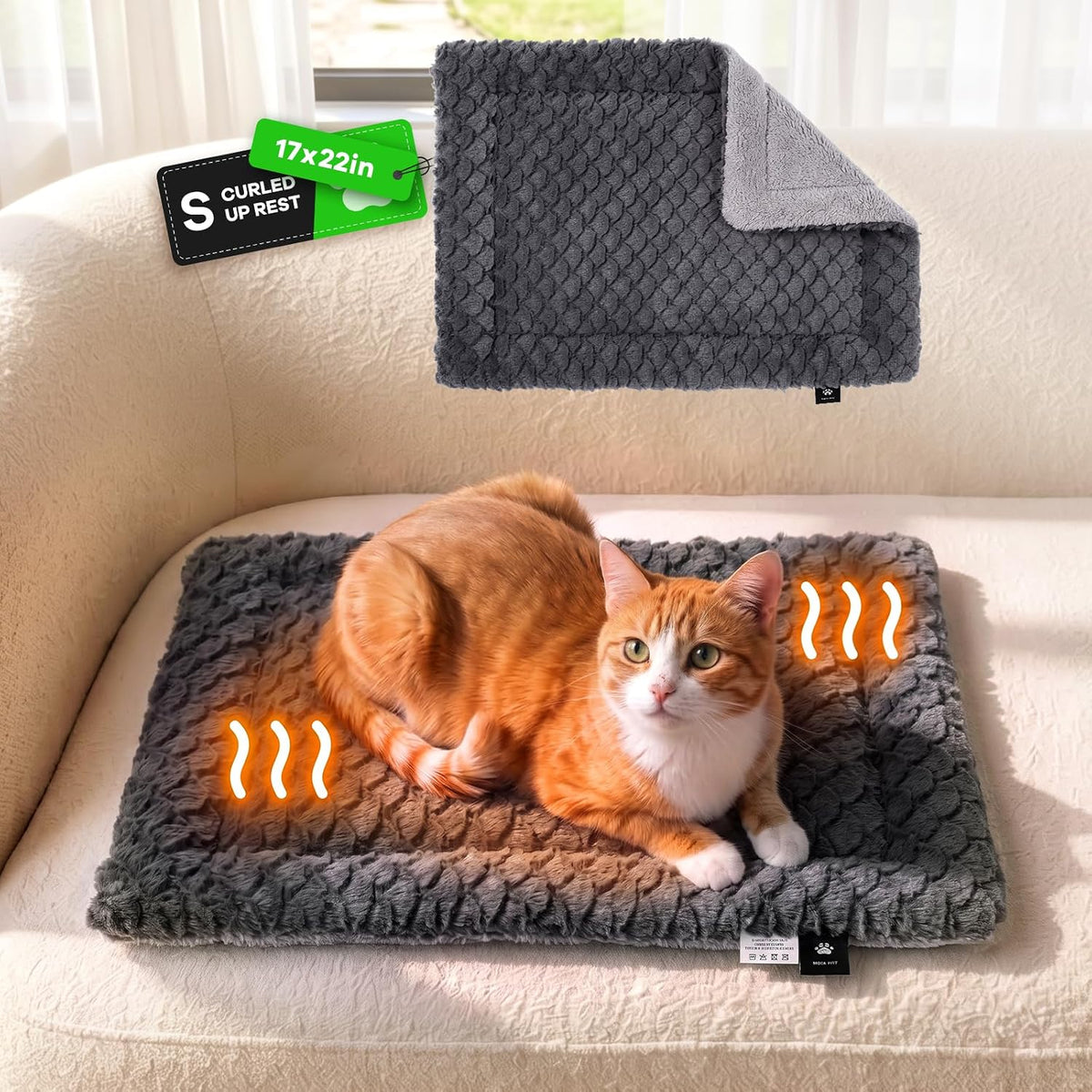 Mora Pets Self Warming Cat Bed Self Heating Cat Pad Pet Mat Indoor - Dark Grey / Small