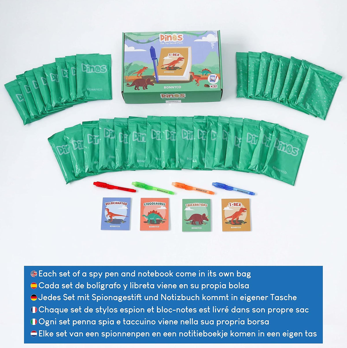 BONNYCO Invisible Ink Pen and Notebook Pack of 16 Party Favors - Dinosaurs - Pack 32 - image 3