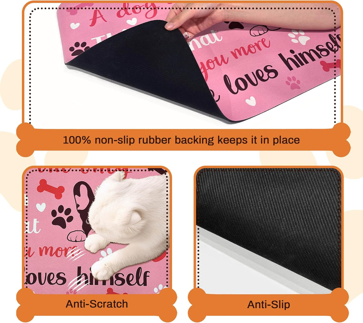 Pet Feeding Mat for Floors Cat Food Mat Waterproof Dog Food Mat - 20"L x 12"W / Pink - image 3
