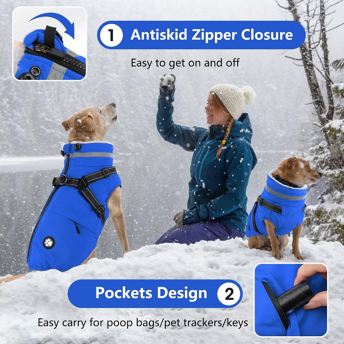 Dogcheer Dog Winter Coat with Harness - Blue / X-Large(Chest:30.3", Back:20" Neck:20.4") - image 4