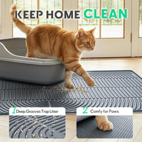Cat Litter Mat,47" x 35" Extra Large Silicone Waterproof Litter Trapping Mat for Scatter Control - 47" x 35" / Grey - image 2