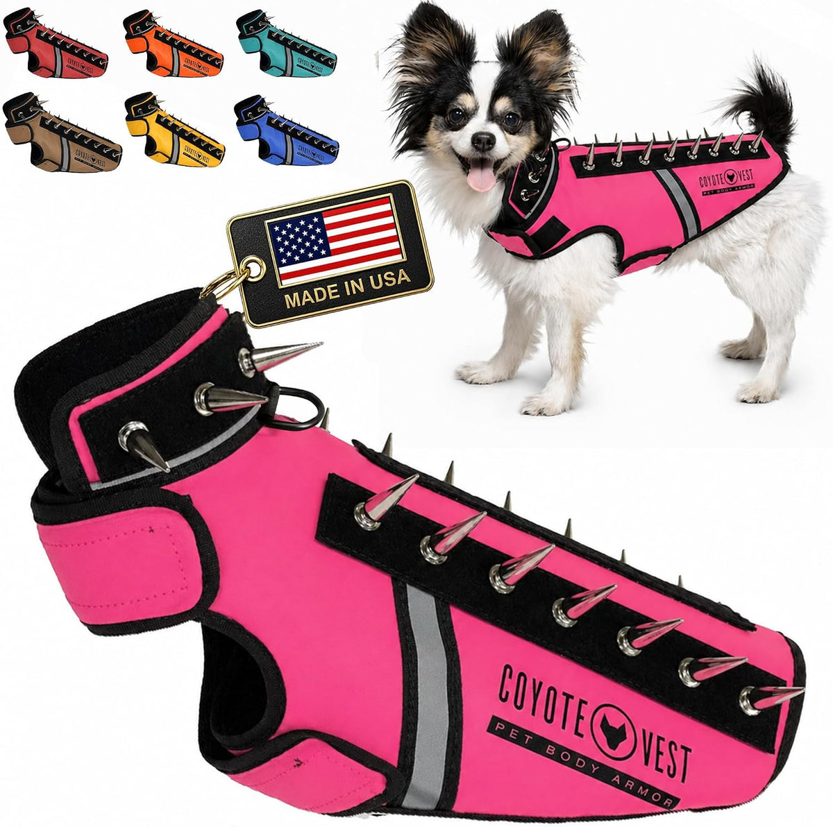 CoyoteVest SpikeVest Dog Harness, Made in the USA, XS-Yellow – Essentials for Dogs - Neon Pink / X-Small