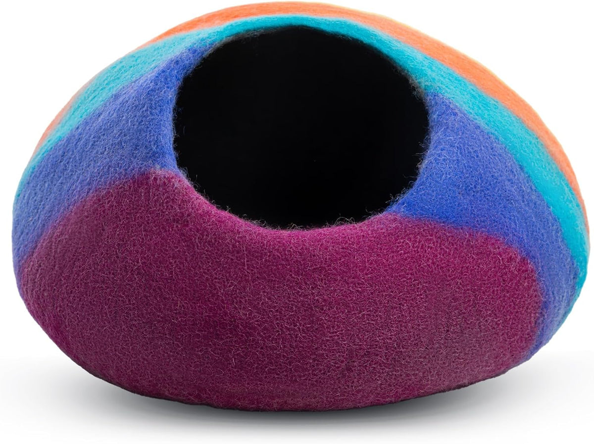 Woolygon Felt Cat Cave Bed, Merino Wool, Handcrafted – Essentials for Cats - Rainbow Twist - image 4