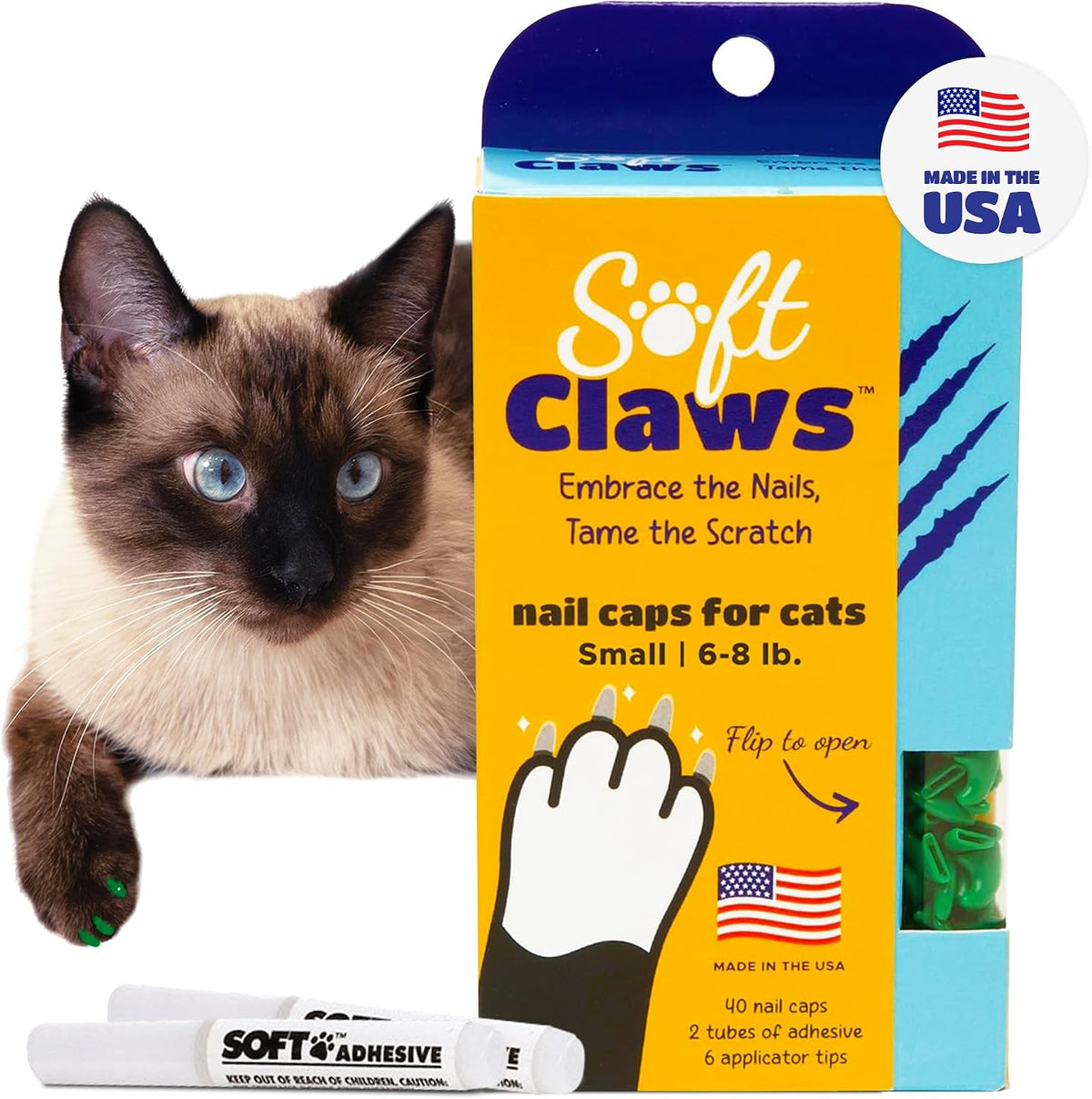 Soft Claws Nail Caps for Medium Cats, 40 Caps - Green / Small