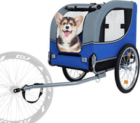 Blue-Grey Large Folding Bike Trailer for Dogs – Heavy-Duty Steel Frame, 66LB Capacity Pet Carrier for All-Terrain Cycling, Jogging & Camping Adventures!