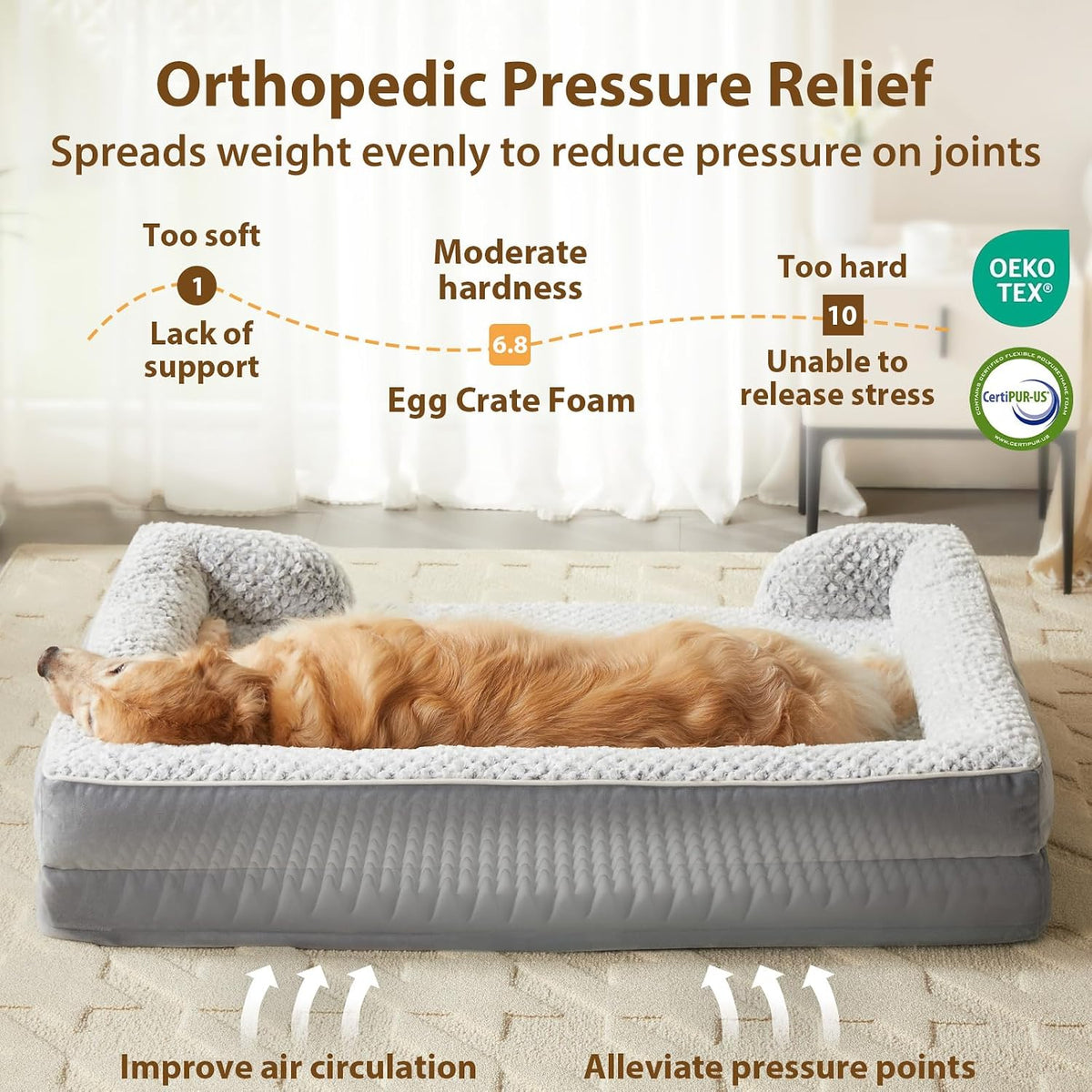 Washable Orthopedic Dog Bed - Grey / 36"L x 27"W x 6.5"Th - image 3