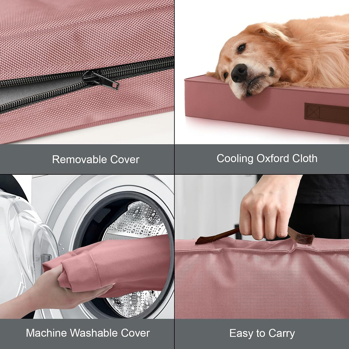 Outdoor Waterproof Orthopedic Dog Bed for Large Dogs – Essentials for Dogs - Pink / 36.0"L x 27.0"W x 3.0"Th - image 3