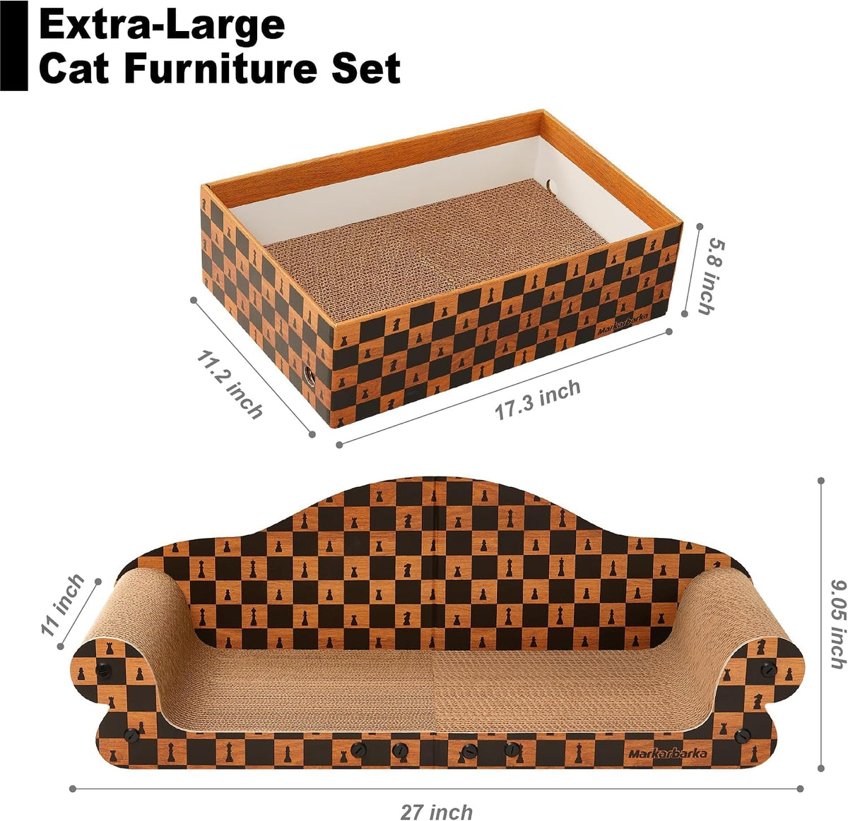 27" Cat Scratcher Bed & Sofa, Large Cardboard Cat Scratch Couch – Essentials for Cats - 27" Cardboard Cat Scratcher Sofa & Cat House - image 2