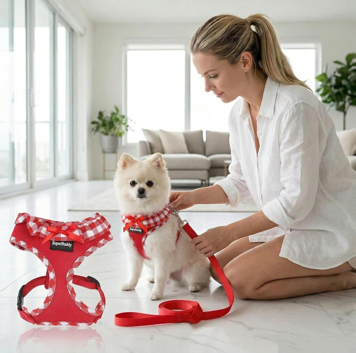 SuperBuddy Upgraded Soft Mesh Dog Harness - M (Neck Girth 13"; Chest Girth: 13"-18.5") / Passion Red-2 - image 4