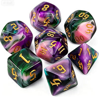 QMAY DND Dice Set - 7Pcs Blue Mix White Polyhedral Dice with Black Dice Bag – Fun for Kids & Family - Purple Green Four Colors