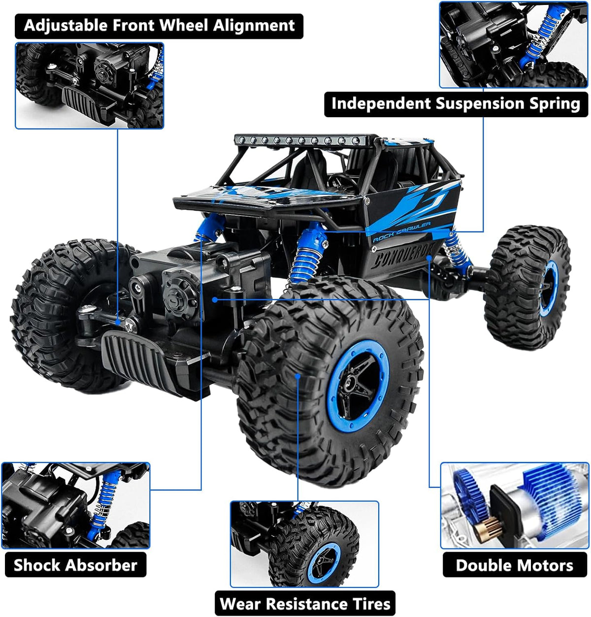 Cheerwing 1:18 Rock Crawler 2.4Ghz Remote Control Car 4WD Off Road RC - Blue - image 3