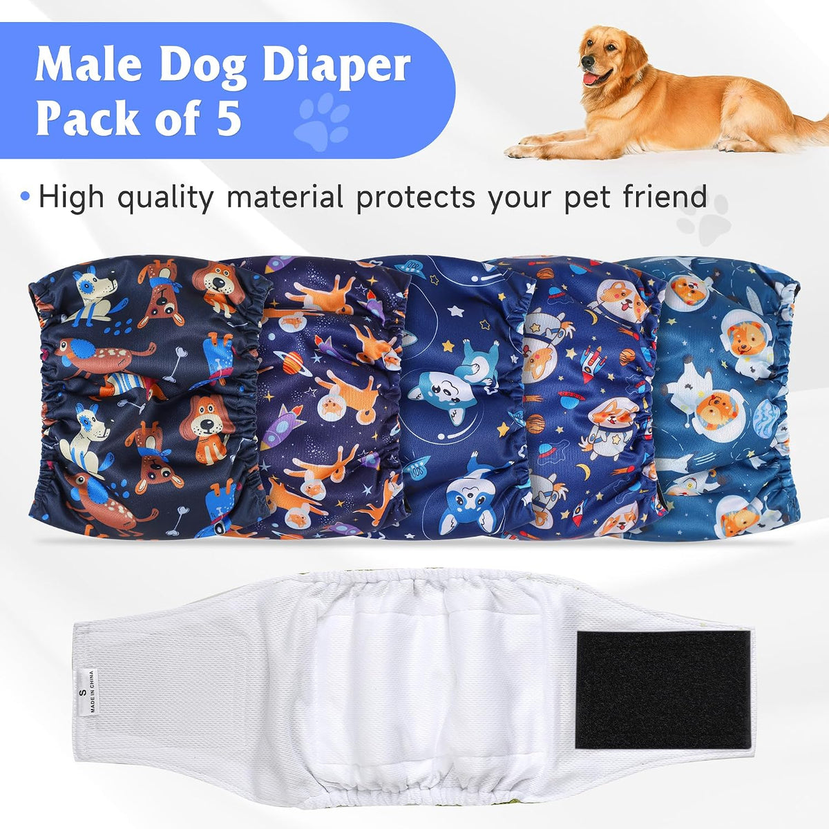 5 Pack Dog Diapers Male, High Absorbing Dog Wraps - XX-Large / Space - image 2