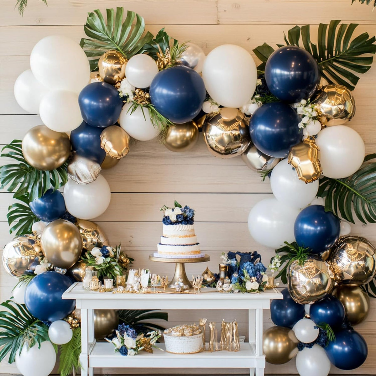 RUBFAC Gold Balloons Different Sizes Chrome Gold Balloon Arch Kit - Navy Blue - image 4