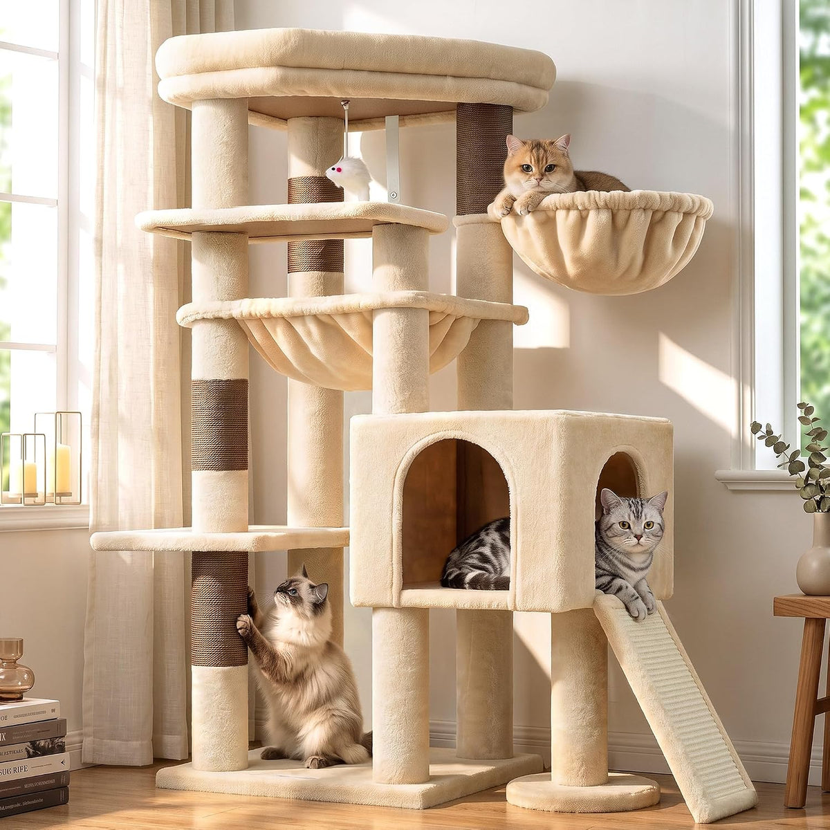 Globlazer F70 Pro Heavy Duty Cat Tree Tower for Indoor Cats Large - Beige / L