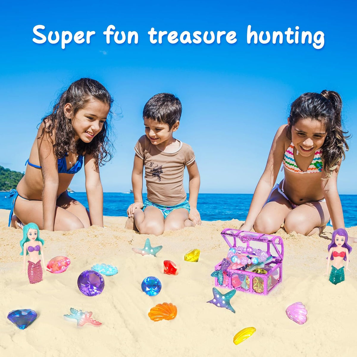 VGOFUN 31-piece mermaid diving pool toys with gems, pirate treasure chest and mesh bag - view 7