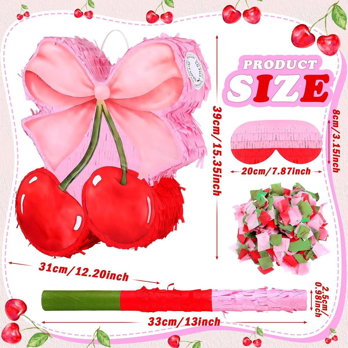Feifeiya pink bow piñata with pink and white bat, eye masks and confetti - view 28