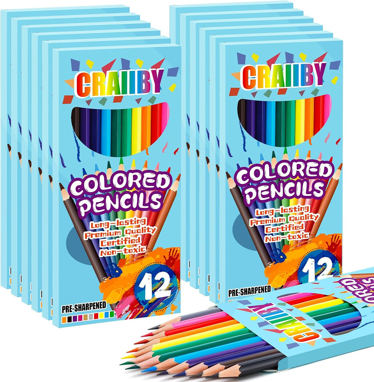 Craiiby colored pencils bulk, 24 boxes of 12 pre-sharpened colored pencils - view 2