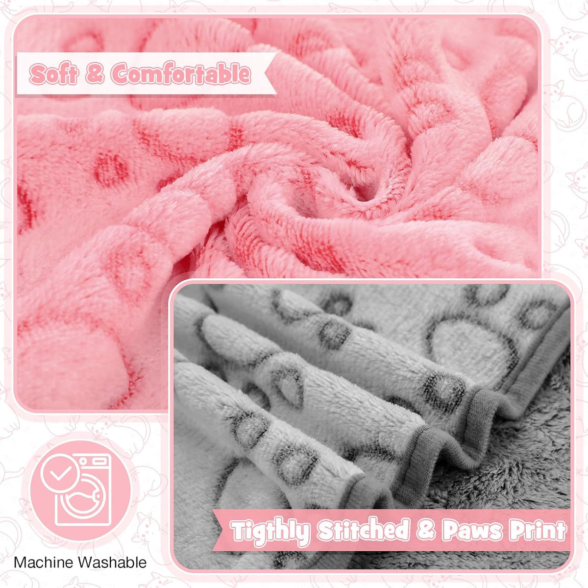 Tegeme 12 Pcs Puppy Blanket for Litter Dog Cat - Pink,gray,blue / 30 x 20 Inch - image 4