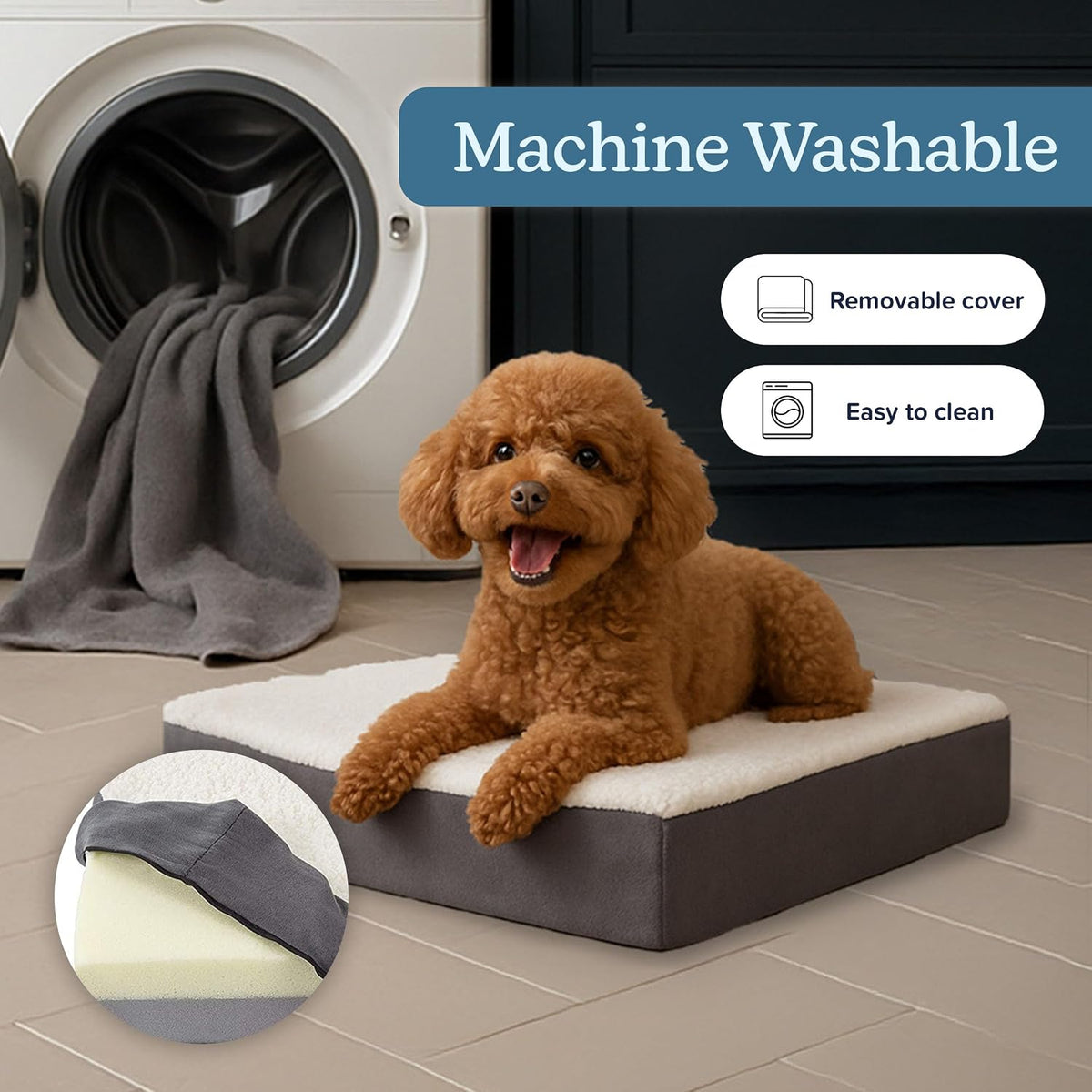 Orthopedic Dog Bed - 2-Layer Memory Foam Crate Mat with Machine Washable Sherpa Cover - 20x15 Pet - image 3