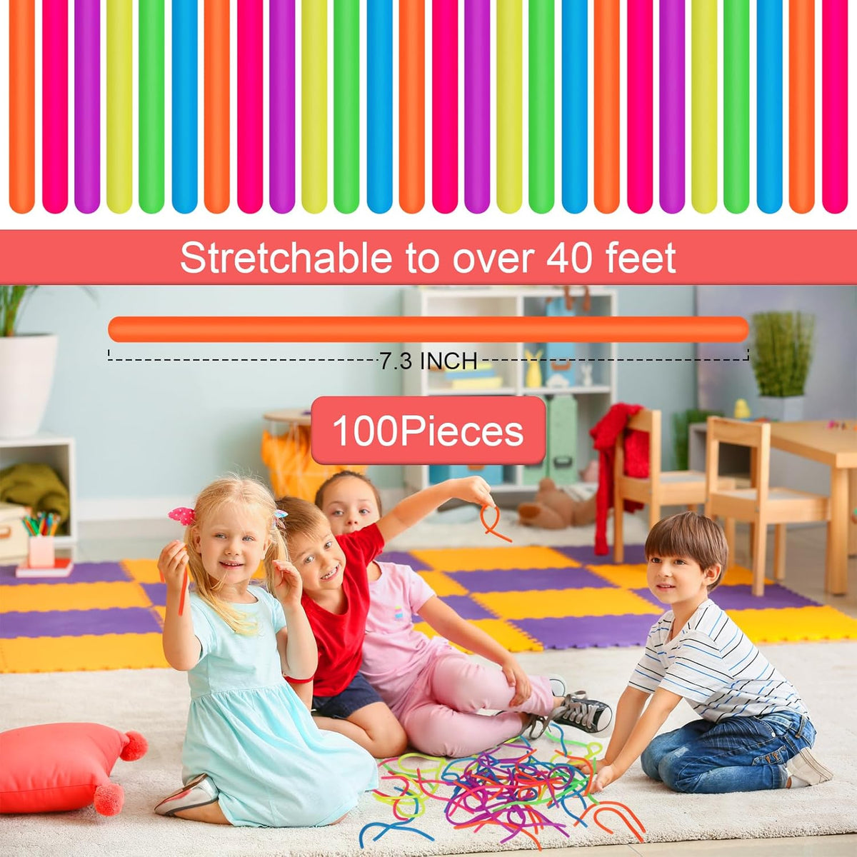 100 PCS Colorful Stretchy Fidget Strings Sensory Toys - image 2