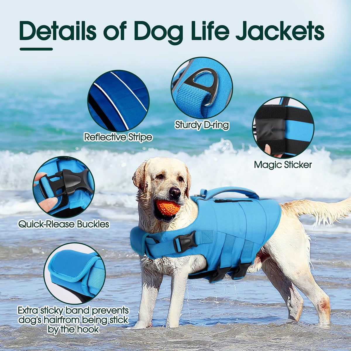 Kuoser Dog Life Jacket, High Flotation Dog Life Vest for Swimming Boating – Essentials for Dogs - Z-Blue / S (Chest Girth:16.93-21.26'') - image 3