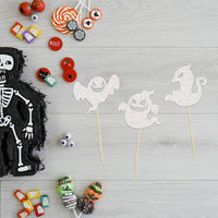 Ephlyn 24 white glitter ghost cupcake toppers for Halloween desserts - view 24