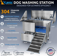 Professional Dog Washing Station 304 Stainless Steel Pets Grooming Tub – Essentials for Dogs - Silver, Right Ramp, 2 Drawer / 50 Inches - image 2