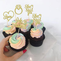 Gyufise He Asked She Said Yes Cupcake Toppers Gold Glitter Diamond - Gold - image 4