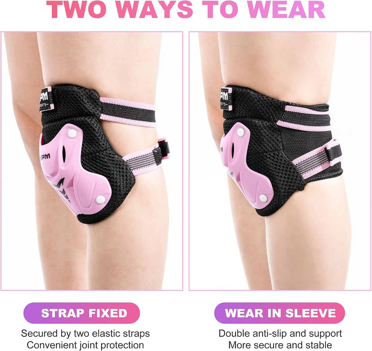 2PM SPORTS Knee and Elbow Pads Set with Wrist Guards for Kids Girls - Pink / Small - image 4