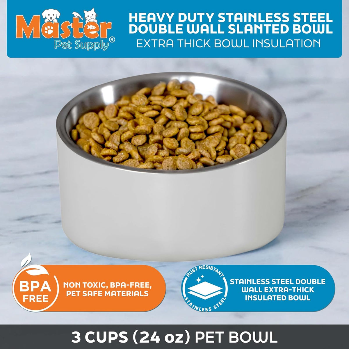 Master Pet Supply Stainless Steel Slanted Dog Cat Food Bowl 24 oz - Bone White / 3 Cups (24 oz) - image 2