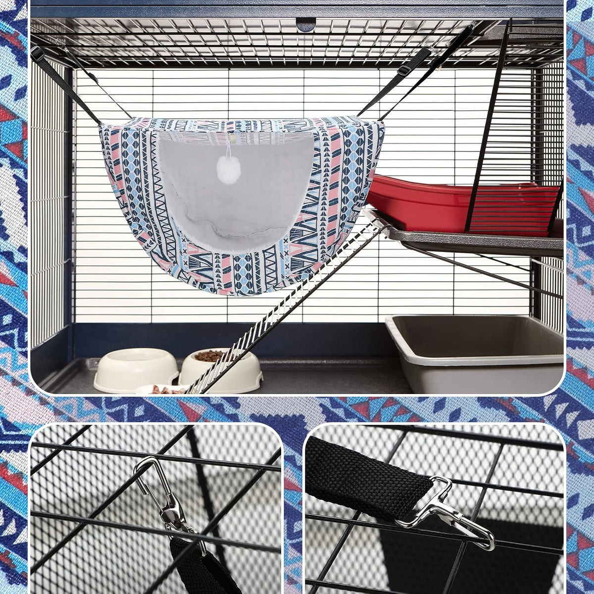 Unittype 2 Pieces Cat Cage Hammock Hanging Pet Bed, 2 Styles - Boho / 2 - image 3