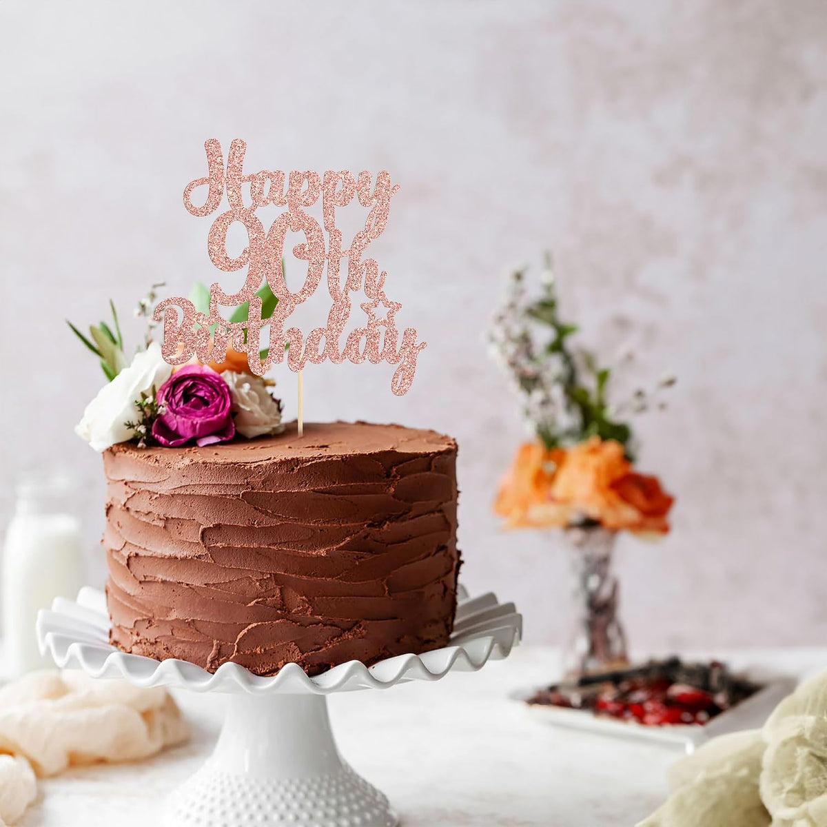 Gyufise 1Pc Happy 80th Birthday Cake Topper Glitter Cheers to 80 - 90th / Rose Gold - image 4