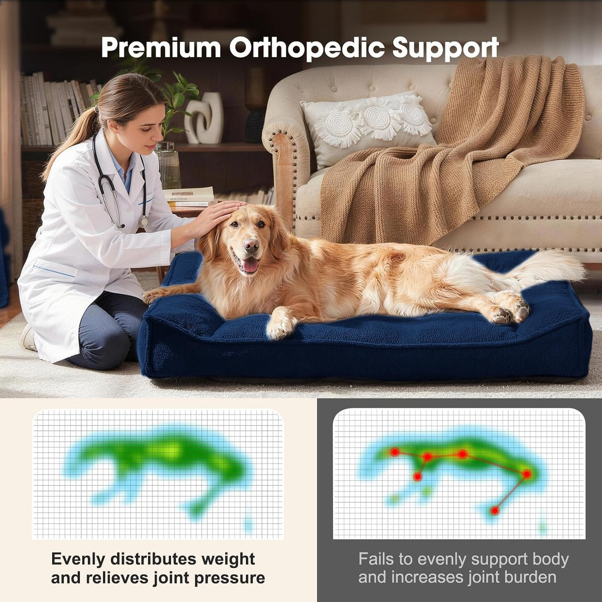 FURTIME XL Orthopedic Dog Bed Large Sized Dog - Blue / 45"L x 32"W x 9.5"Th - image 3
