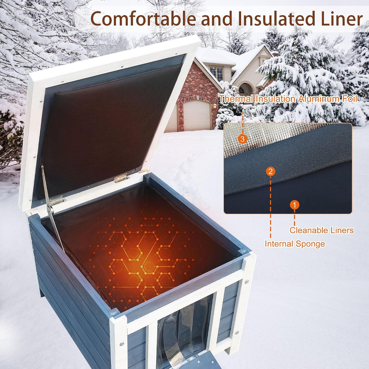 Cat House for Outdoor Cats - Grey (with Liner) - image 3