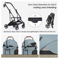 T3 3-in-1 Small Pet Stroller for Dog & Cats, 4 Wheels with Detachable Carrier with Pad, Canopy and Cup Holder (Green)