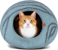 Cat Cave, New Zealand Wool Bed for Indoor Cats - Aquamarine / Medium