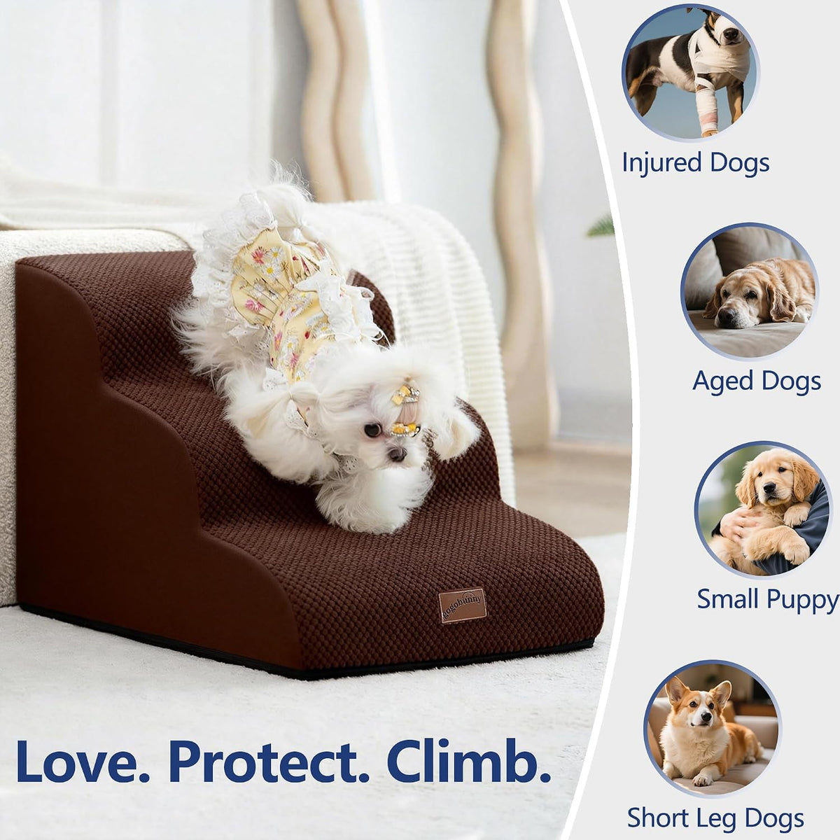 Dog Stairs for Small Dogs, 3-Step Pet Steps for Couch Sofa - Brown / 4 / 4-Step (28.3"D x 15.7"W x 19.7"H) - image 2