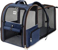 Cat Carrier Backpack, Expandable Pet Carrier with Sun Shade & Full Front Opening, Breathable Mesh - Blue / XL-Mesh Window