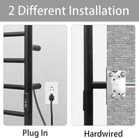 KEG Towel Warmer Wall Mounted with Built-in Timer 8 Bars Electric Stainless Steel Heated Towel Racks for Bathroom, Hot Plug-in Bath Towel Heater Matte Black (TW-8-MB)