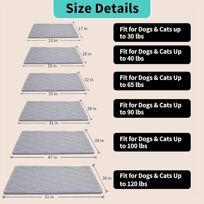 MABOZOO Indestructible Dog Beds - Chew Proof Crate Pad for Aggressive Chewers, Machine Washable Quilted Mat, Durable for Small Dogs, Grey Kennel Pad (28x47 in)