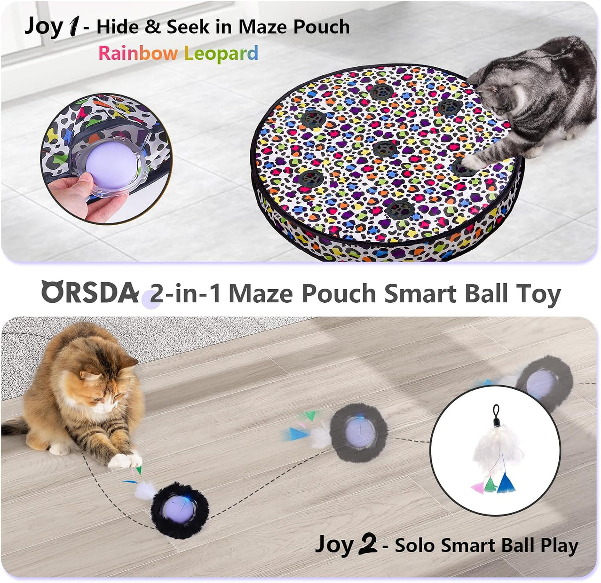 ORSDA Interactive Cat Toys Ball - Periwinkle Ball&7 Hole Leopard Mat - image 2