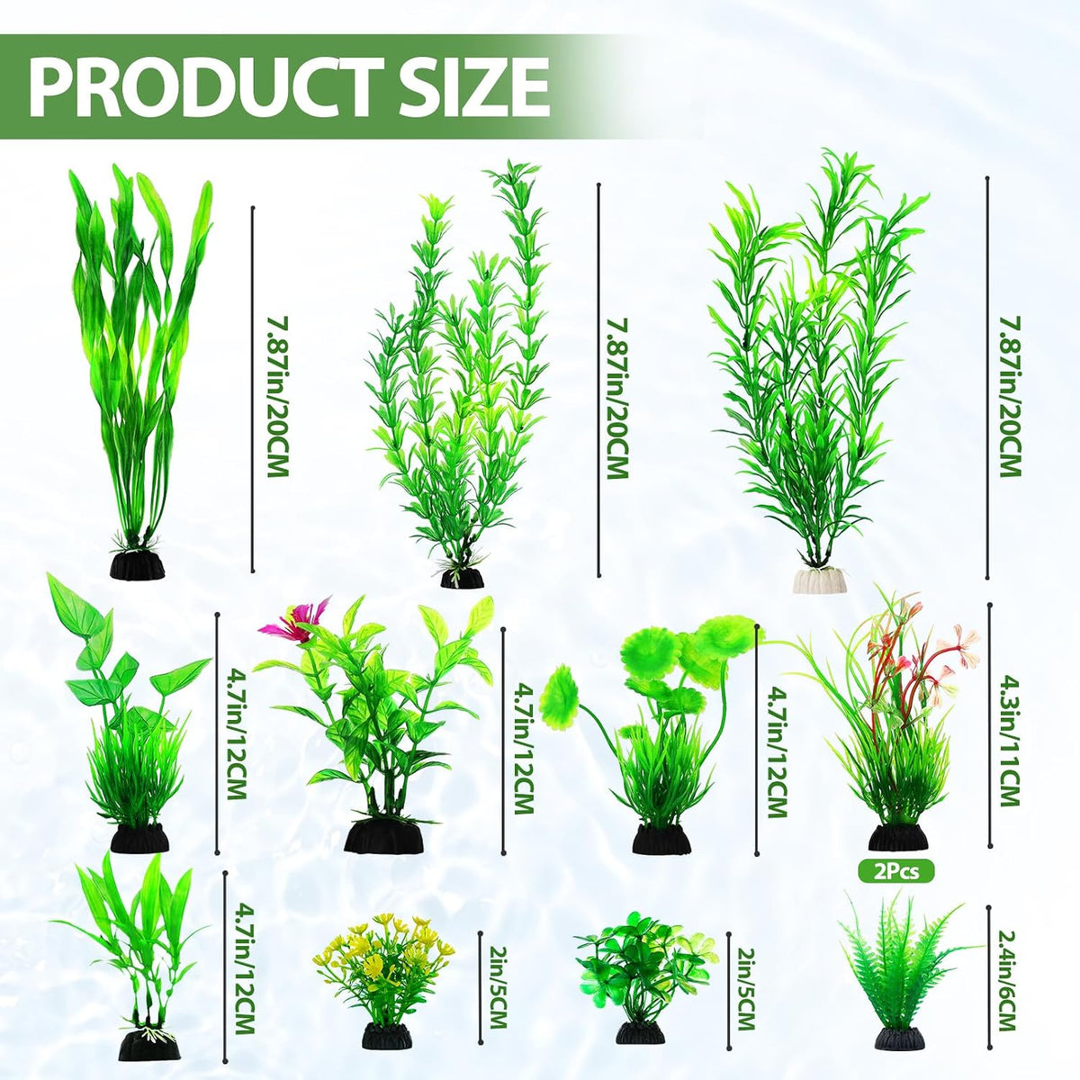 CousDUoBe 12pcs Fish Tank Accessories Aquarium Decorations Green - 12Pack (2inch to 8.6inch) - image 3