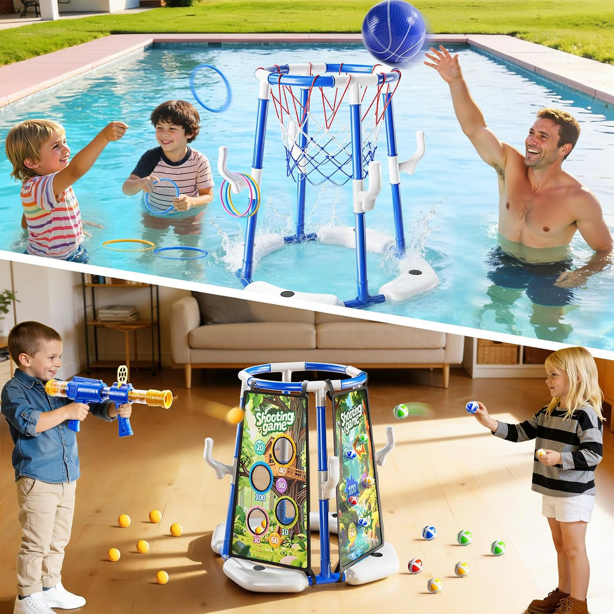 NIPLOOOW Pool Basketball Hoop - 4-in-1 Floating Basketball Hoop-Blue - image 4