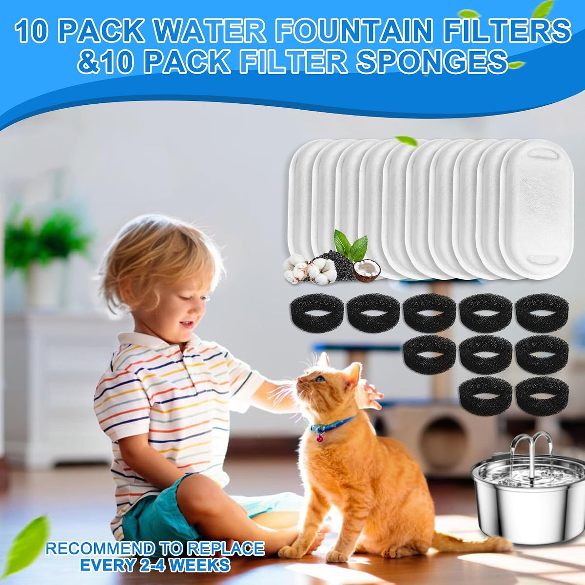 Cat Water Fountain Filters - 10 Filters & 10 Sponges - image 2