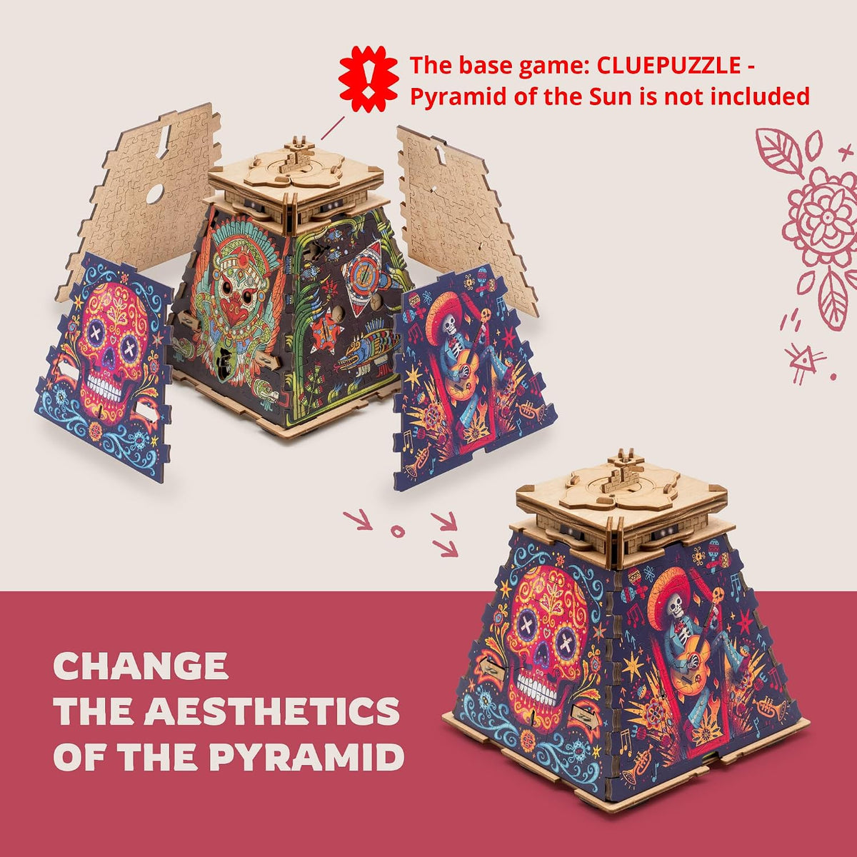 iDventure CluePuzzle Pyramid of the Sun 3D birch wood puzzle box with Aztec design - view 9