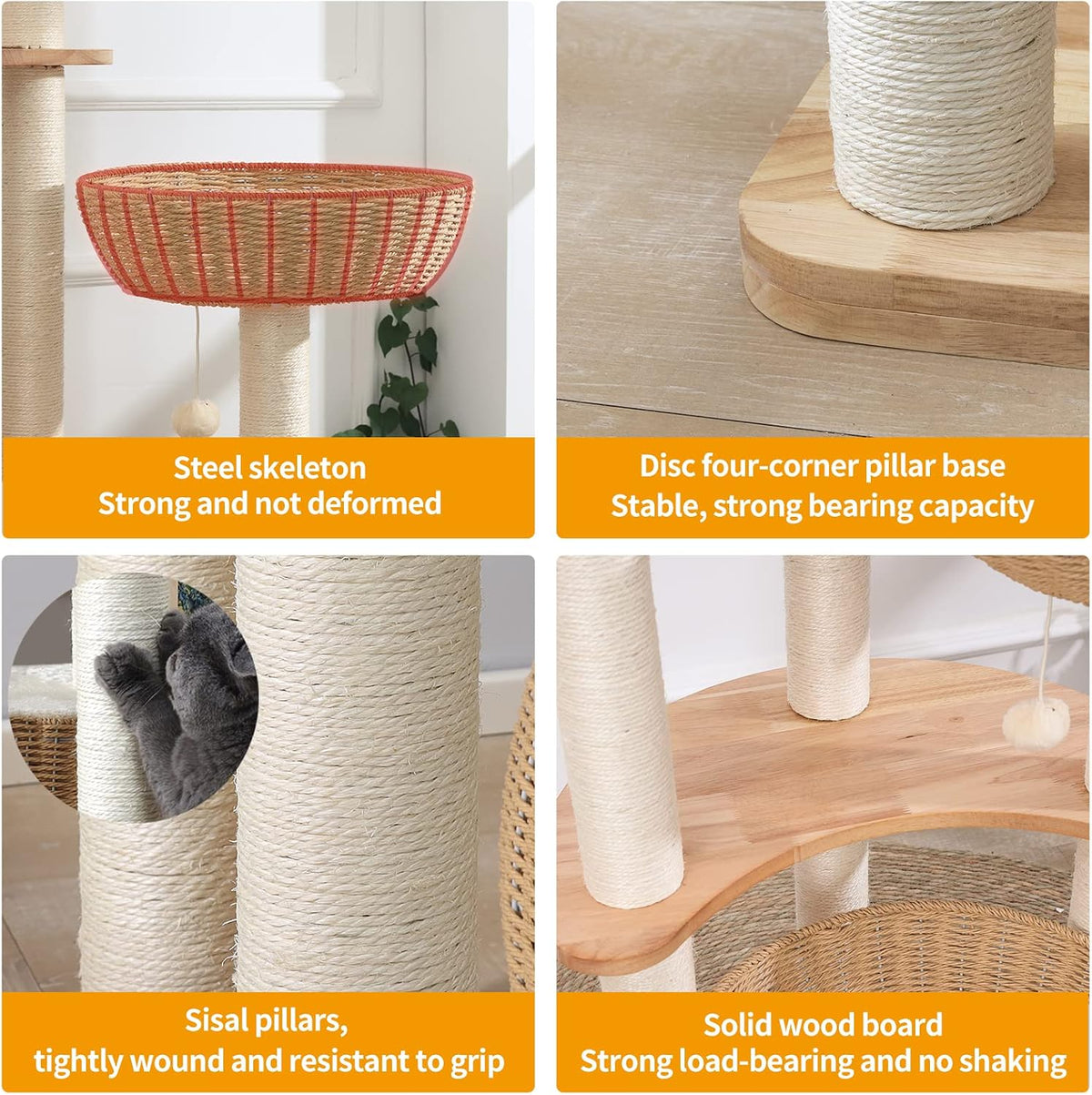 SHODMI 54" Modern Cat Tree Tower for Indoor Cats - Genmai Y816ss Oak Cat Tree - image 3