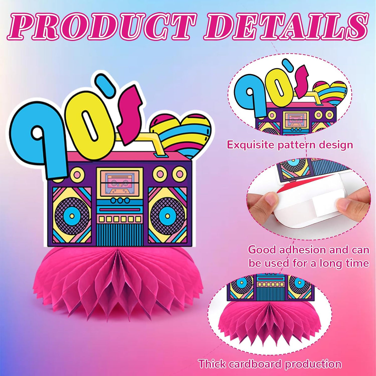 10 Pcs 80s Party Decorations, 1980s Table Honeycomb Centerpieces – Fun for Kids & Family - 90s Retro Style - image 4