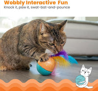 Catstages Whack N' Wobble Ball Intearctive Cat Toy, Weighted Ball with Feathers, Bell, Glitter Fabric & Catnip Oil, Turquoise
