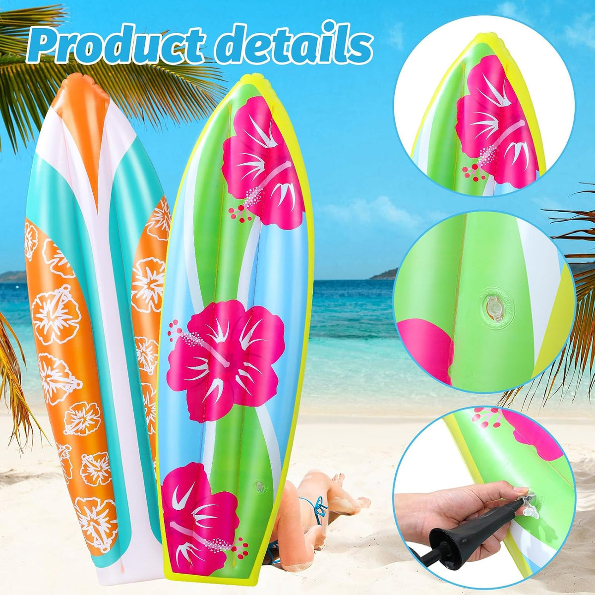 JellyArch inflatable surfboard decorations with tropical flower print, set of 4 - view 13