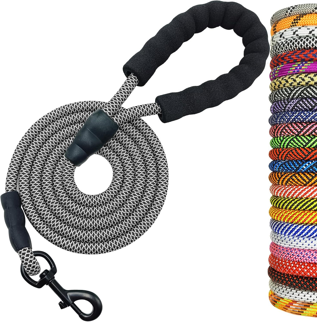 MayPaw Rope Dog Leash, Thick Leash for Medium Large Dogs - black white / 1/2" * 6'